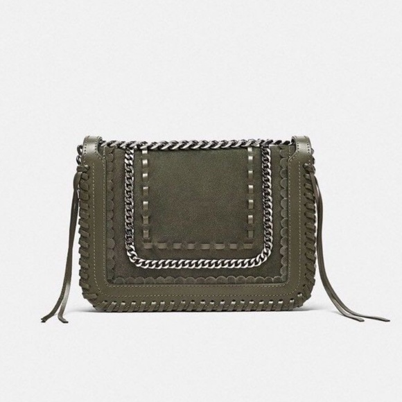 zara leather crossbody bag with chain